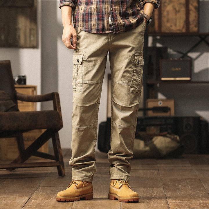 Men Durable Canvas Cargo Pants with Ergonomic Knee Pleats, Drawstring Waistband and Patch Pocket Mune Fashion