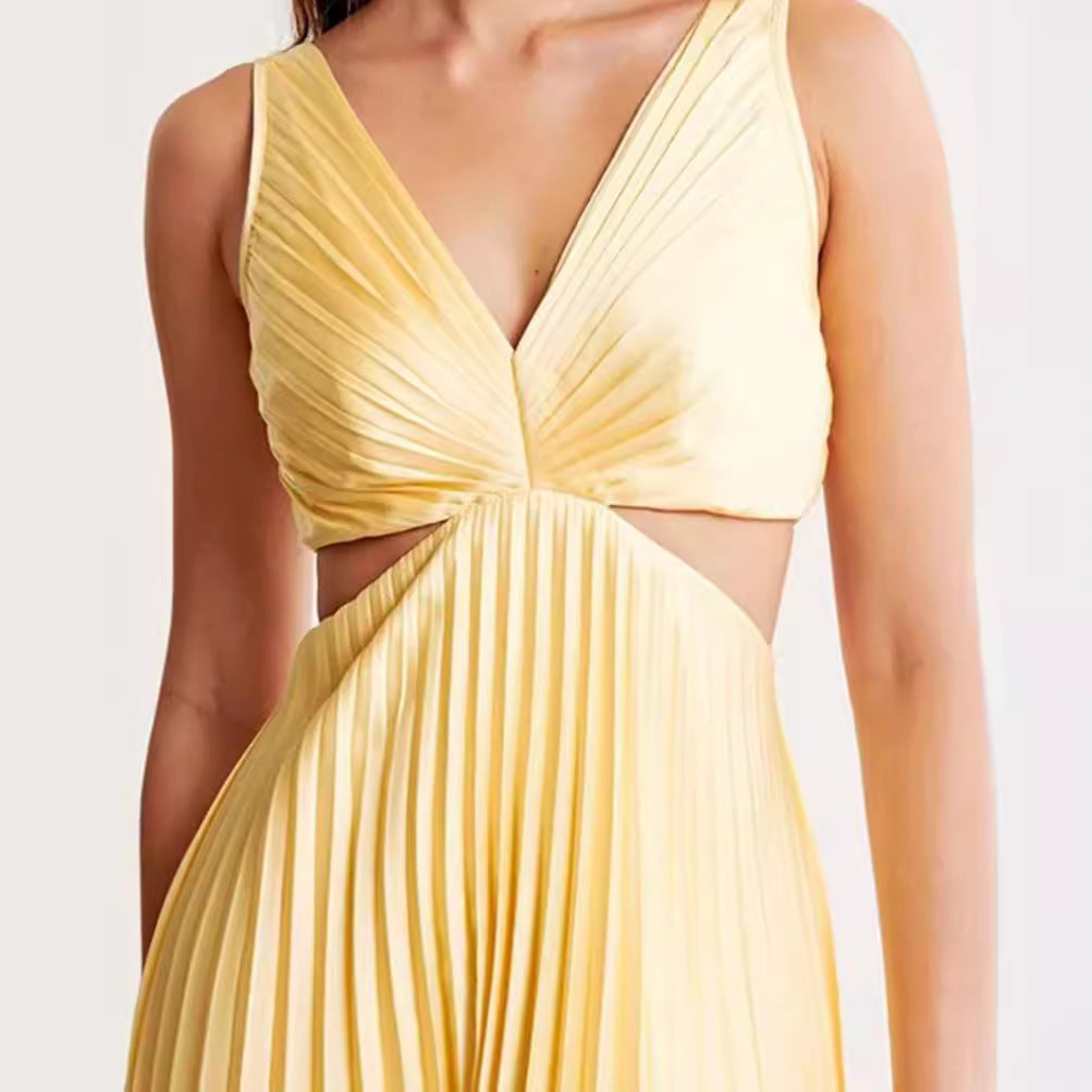 Women's pleated midi dress with twisted bustier section and side cut-outs Mune Fashion