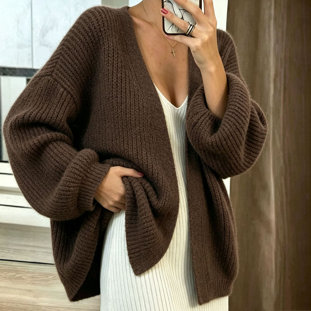 Women Oversize Cardigan made of coarse ribbed knit with balloon sleeves Mune Fashion