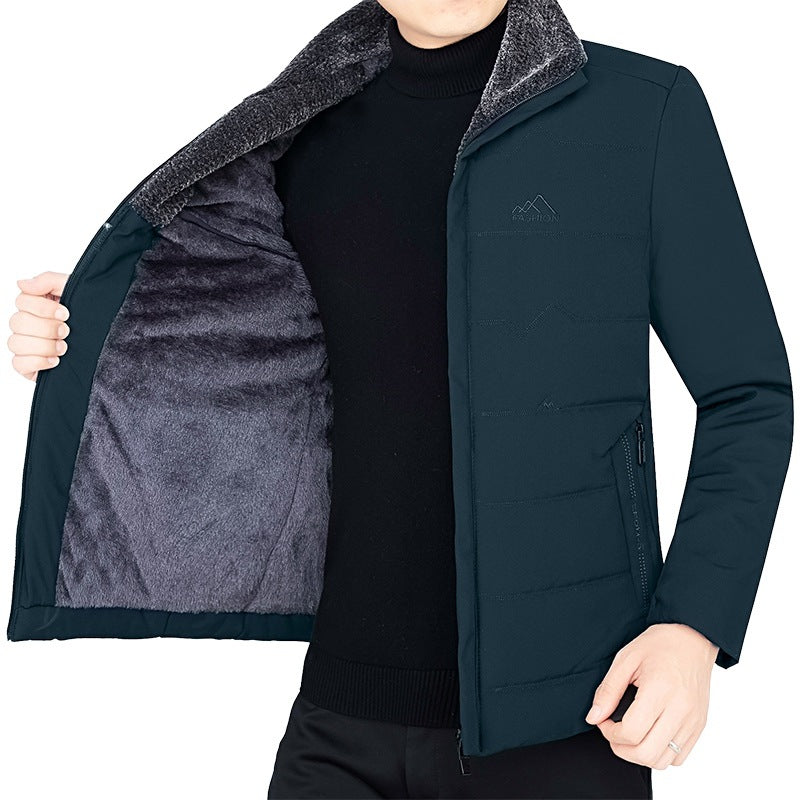 Men's thermo stand-up collar jacket with soft teddy lining and zippered pockets Mune Fashion