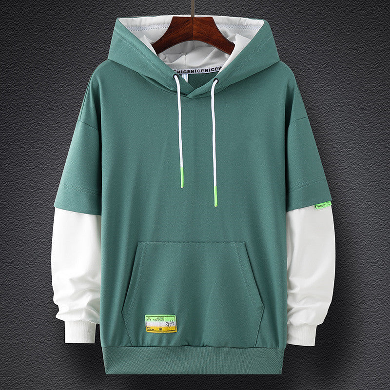 Men's Oversized Layered Look Hoodie with Contrast Sleeves and Kangaroo Pocket Mune Fashion