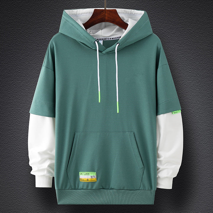 Men's Oversized Layered Look Hoodie with Contrast Sleeves and Kangaroo Pocket Mune Fashion
