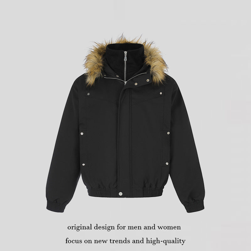 Women's padded winter jacket with removable faux fur hood, high inner collar, and elastic hem Mune Fashion