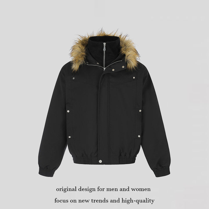 Women's padded winter jacket with removable faux fur hood, high inner collar, and elastic hem Mune Fashion