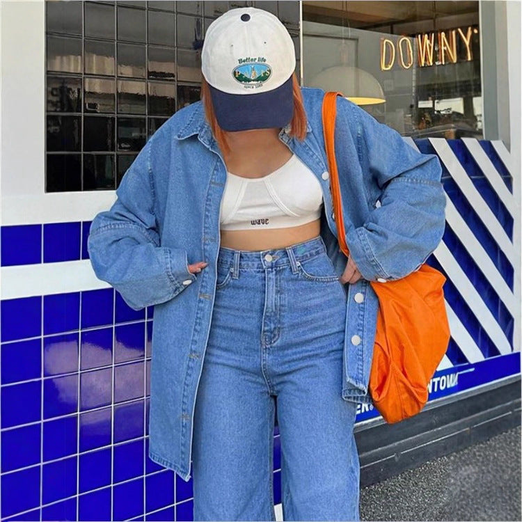 Women Oversized Denim Shirt Jacket with Extended Cut and Boxy Fit Mune Fashion
