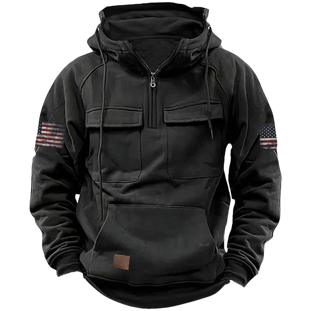 Men's hooded sweatshirt with half zip, cargo chest pockets and kangaroo pocket Mune Fashion