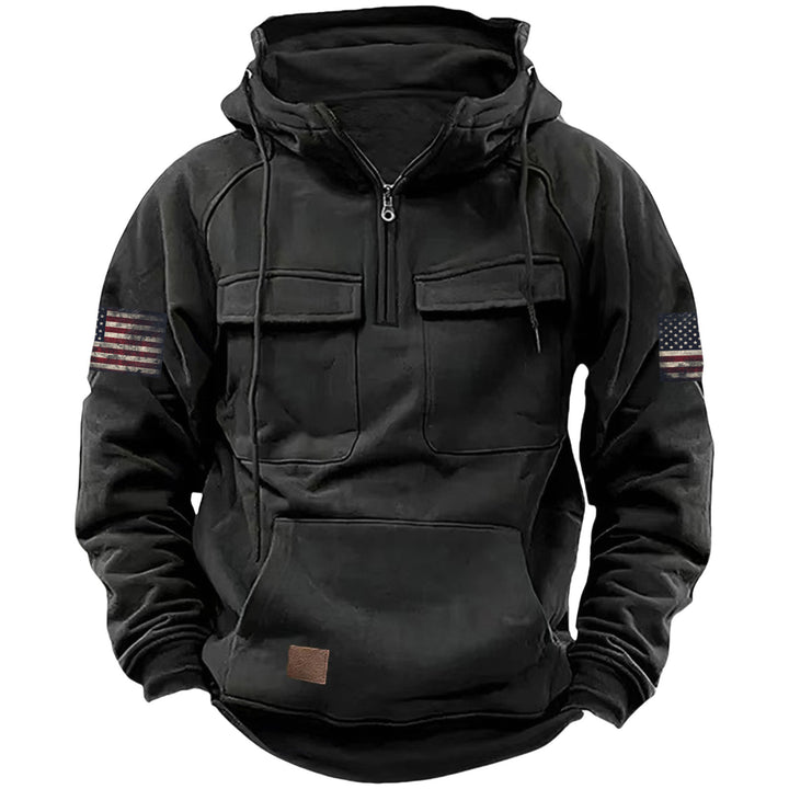 Men's hooded sweatshirt with half zip, cargo chest pockets and kangaroo pocket Mune Fashion