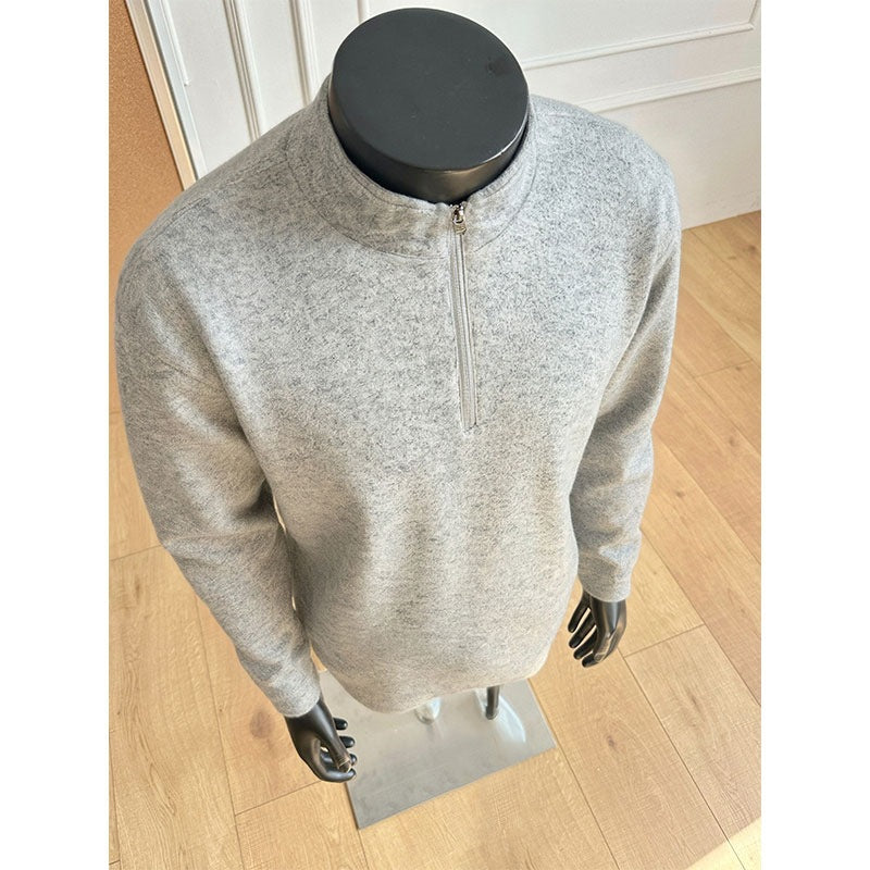 Men's Half-Zip Knit Sweater with Stand Collar and Melange Structure Mune Fashion