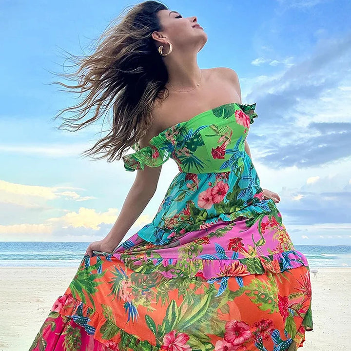 Women’s One-Piece Swimsuit with Floral Pattern and Ruffle Details Mune Fashion