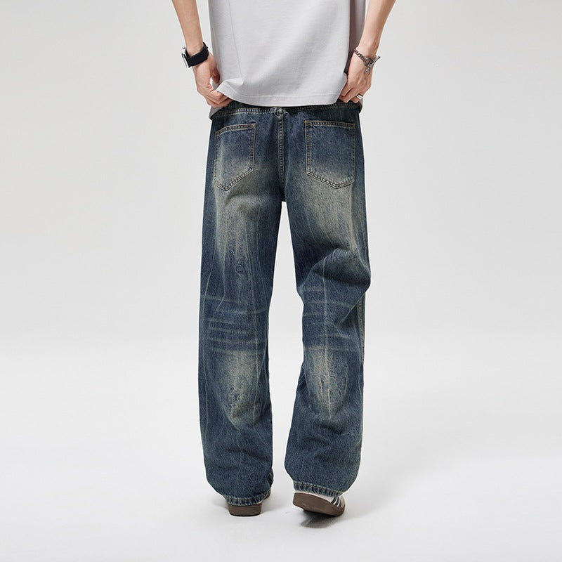 Men's baggy jeans in vintage wash with high waist, relaxed leg & subtle distressed look Mune Fashion