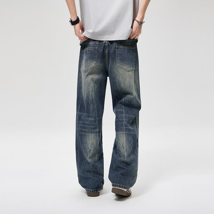Men's baggy jeans in vintage wash with high waist, relaxed leg & subtle distressed look Mune Fashion
