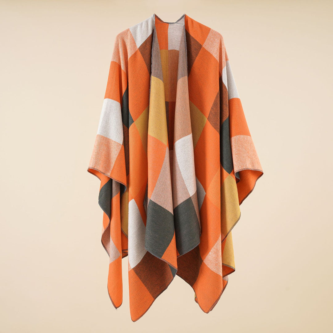 Women lightweight jacquard poncho with geometric pattern and asymmetric hem Mune Fashion