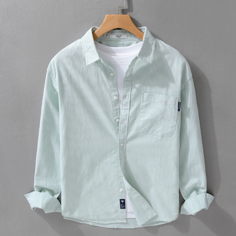 Men's Lightweight Striped Cotton Shirt in Layering Look with Chest Pocket Mune Fashion