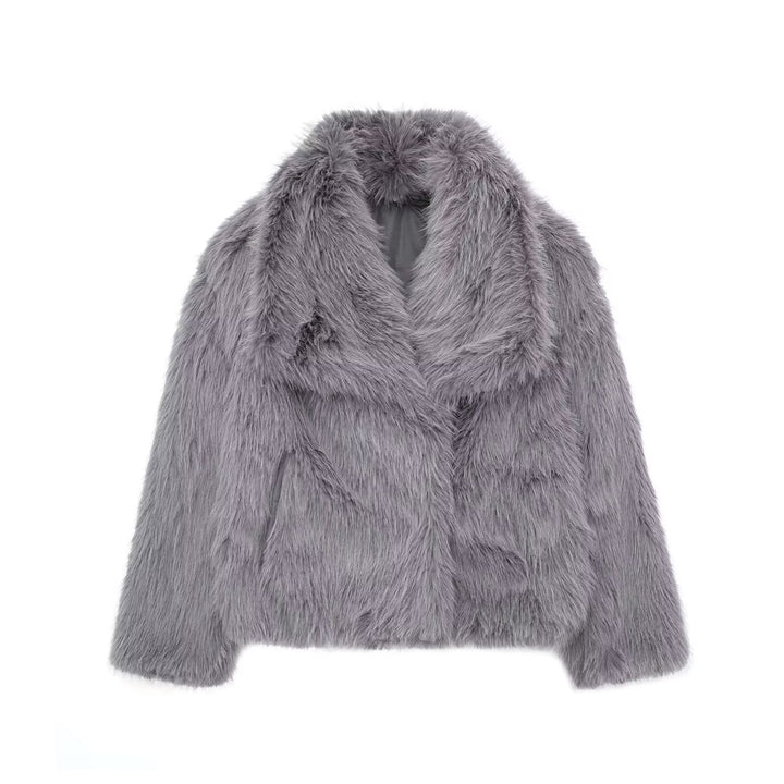 Women Short Faux Fur Jacket with Voluminous Shawl Collar Mune Fashion