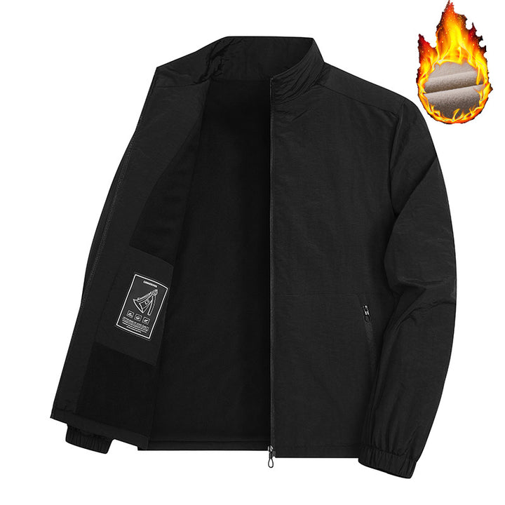 Men's Lightweight Windproof Fleece-Lined Transitional Jacket with Stand-Up Collar and Zippers Mune Fashion