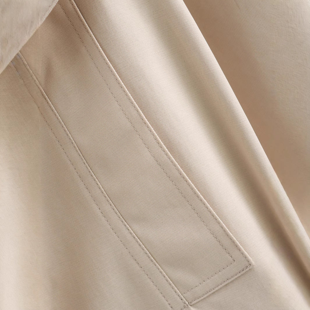 Women's Cropped Trench Coat in Boxy Cut with Wide Lapels and Tie Mune Fashion