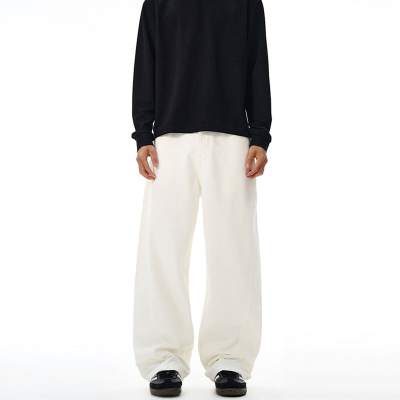 Men's loosely cut twill trousers with structured canvas look and long hem pleats Mune Fashion