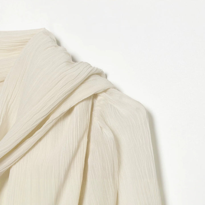Women Draped Chiffon Blouse with Waterfall Shawl Collar and Balloon Sleeves Drune