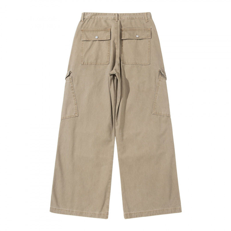 Ladies wide utility cargo pants made of sturdy canvas with a high waist and knee pleats Mune Fashion