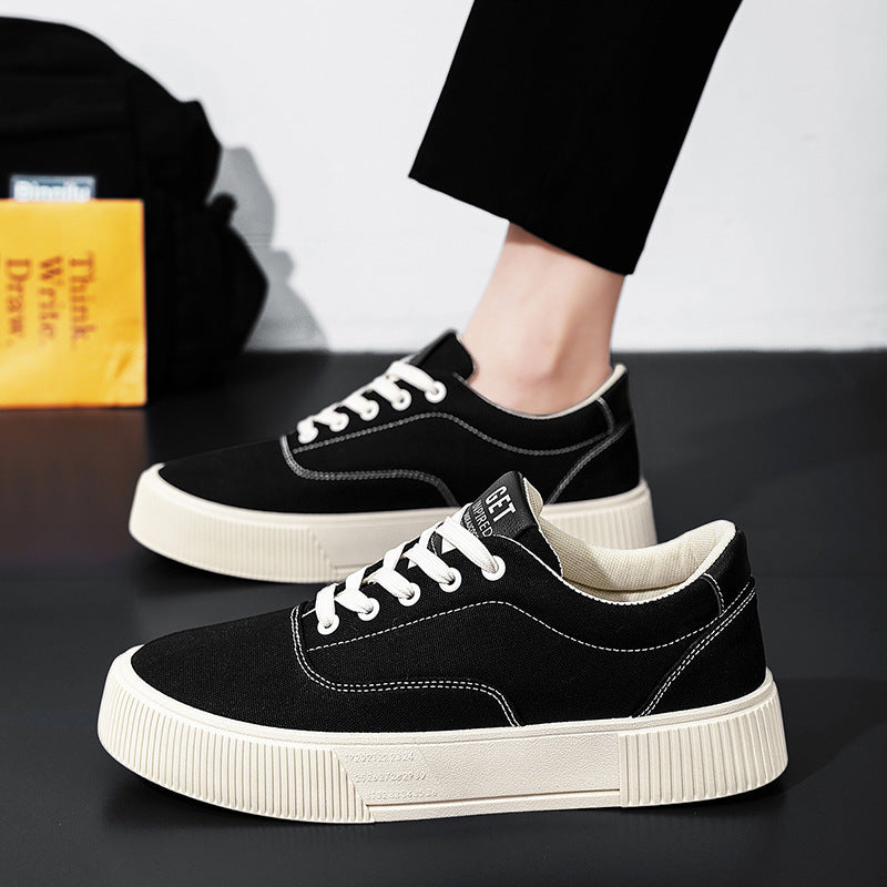 Unisex Light Canvas Low-Top Sneakers with Thick Platform Rubber Sole Mune Fashion