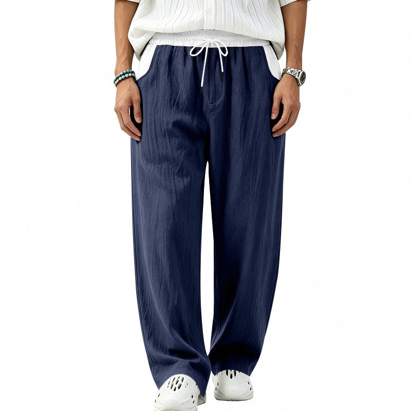 Men's Loose Fit Linen Blend Casual Pants with Elastic Drawstring and Side Pockets Mune Fashion