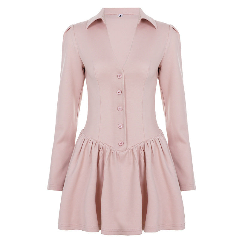 Women's Tailored Shirt Dress with Corset Seam, Button Placket and Gathered Ruffle Skirt Mune Fashion