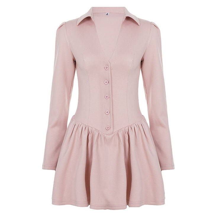 Women's Tailored Shirt Dress with Corset Seam, Button Placket and Gathered Ruffle Skirt Mune Fashion