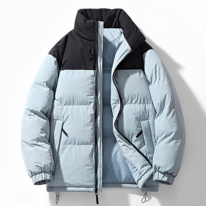 Men's Padded Quilted Jacket with High Collar, Drawstring Hem and Contrast Panel Mune Fashion
