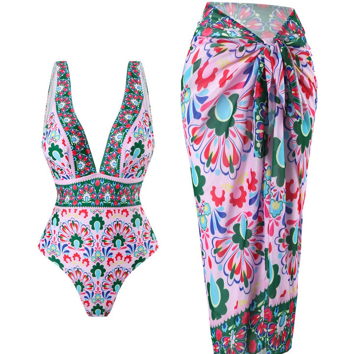 Women Elegant Swimsuit with Matching Wrap Skirt Mune Fashion
