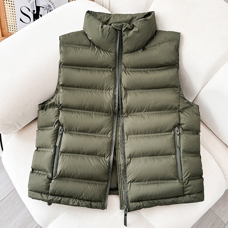 Women's Lightweight Padded Vest with High Collar and Two-Way Zipper Mune Fashion