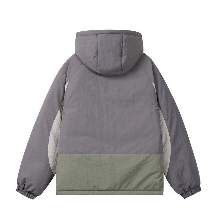Unisex Boxy Colorblock Hooded Puffer Jacket with Windproof Cover and Zip Pockets Mune Fashion