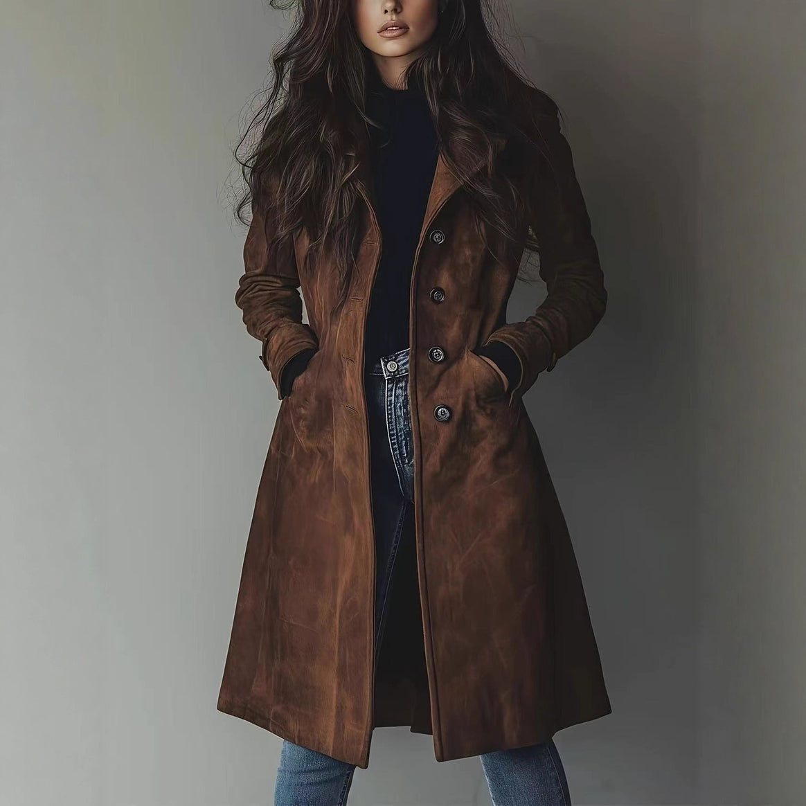 Women's Tailored Long Coat with A-Line Silhouette and Classic Button Placket Mune Fashion