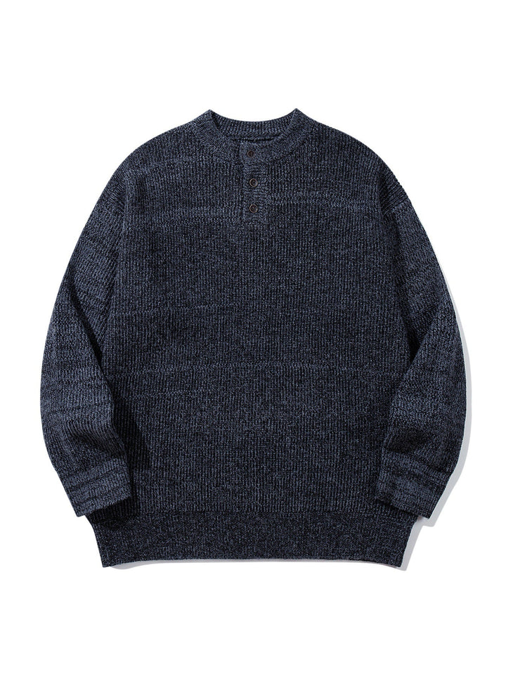 Men's chunky knit henley pullover with half button placket and ribbed cuffs Mune Fashion