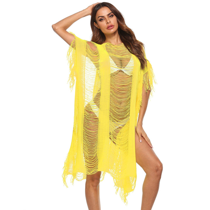 Women elegant fringed beach cover-up with transparent accents Mune Fashion