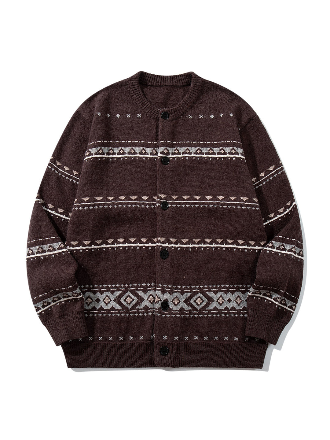 Unisex Structured Jacquard Cardigan with Round Neckline, Oversized Fit and Button Placket Mune Fashion