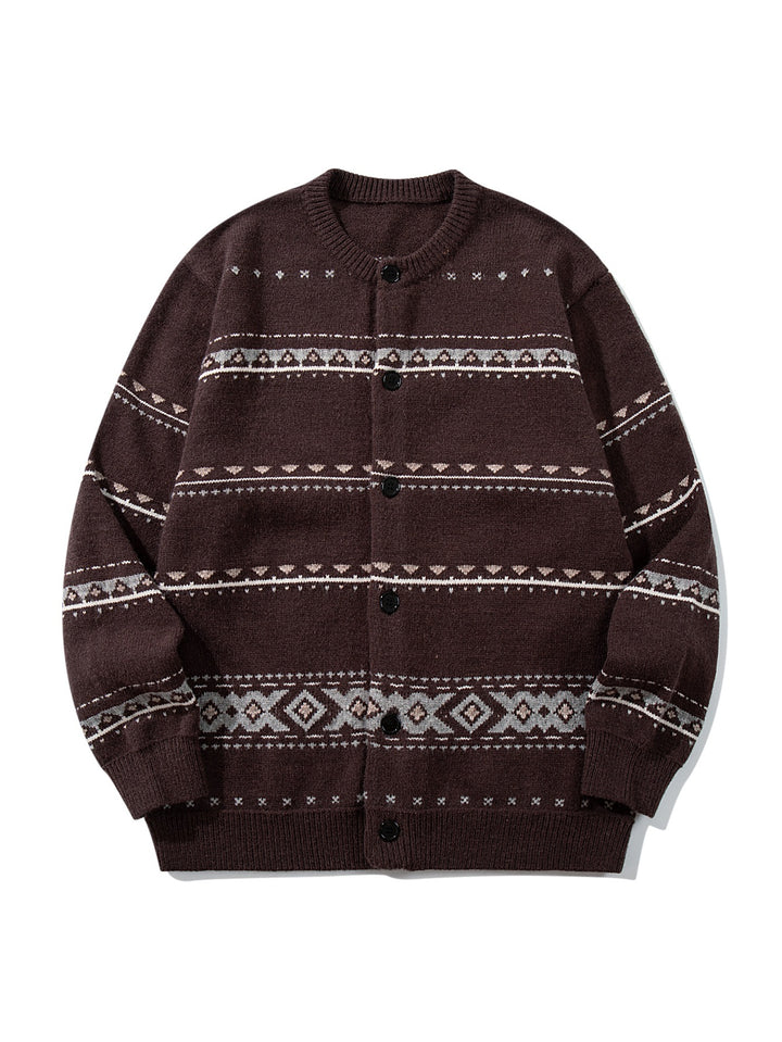 Unisex Structured Jacquard Cardigan with Round Neckline, Oversized Fit and Button Placket Mune Fashion