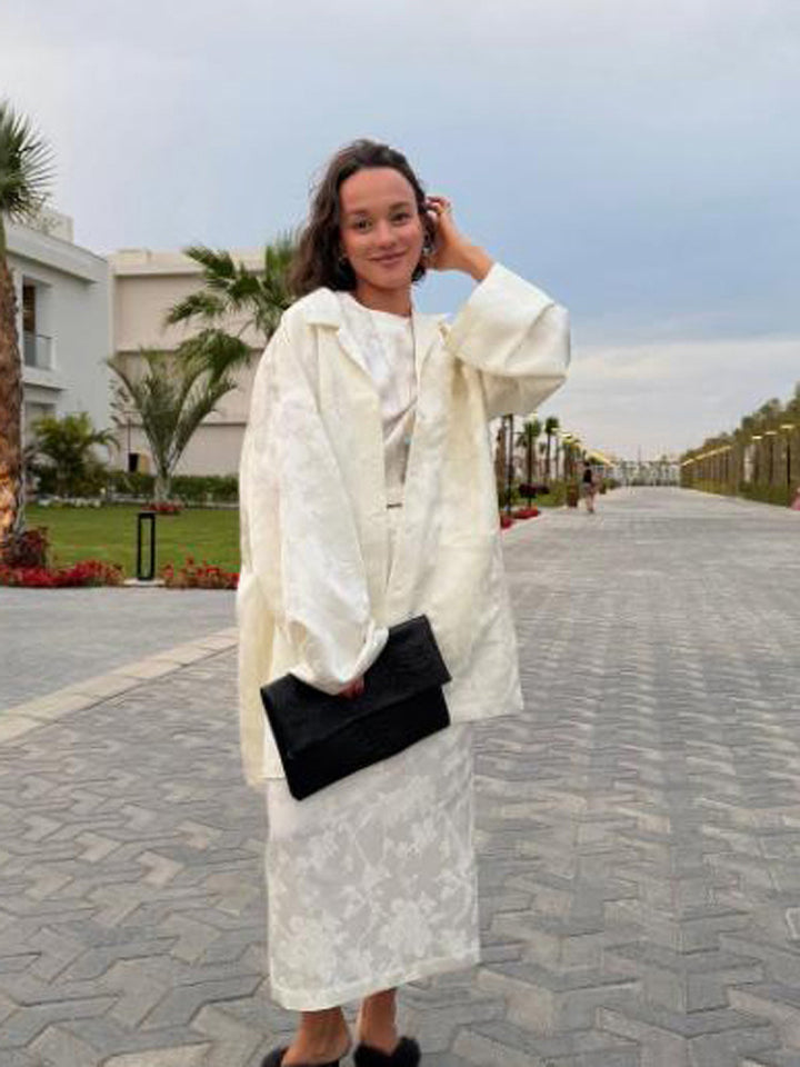 Women's Oversized Silk Look Blouson Coat with Wide Lapels and Boxy Silhouette Mune Fashion