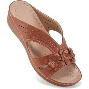 Women's comfortable wedge sandals with floral decorative trim and cushioned footbed Mune Fashion