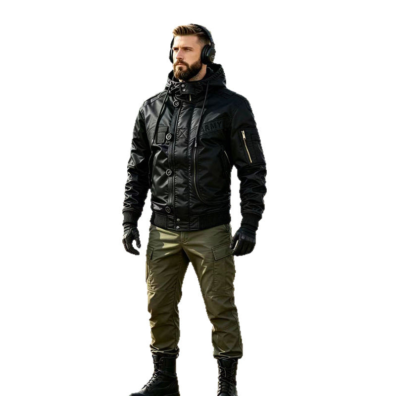 Men's Military-Inspired Hooded Bomber Jacket with Utility Pockets Mune Fashion