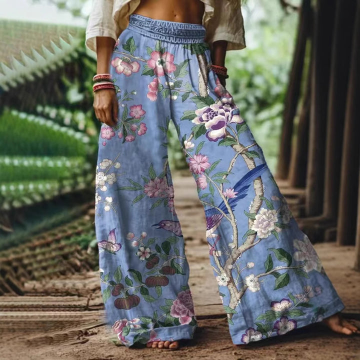 Women's Loose Summer Pants with Colorful Flower and Butterfly Print Mune Fashion