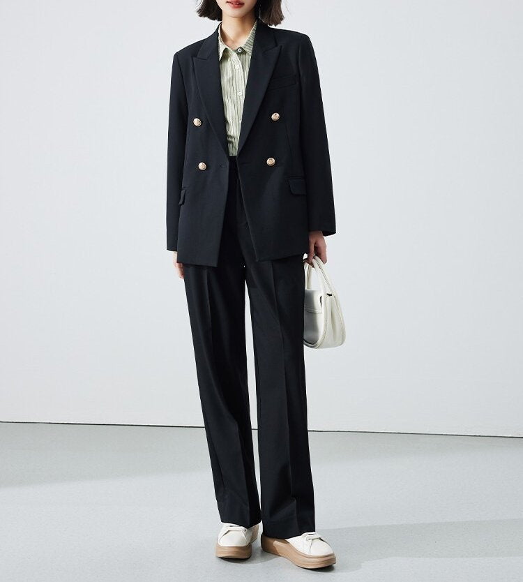 Women's Double-Breasted Blazer with Shiny Buttons Mune Fashion