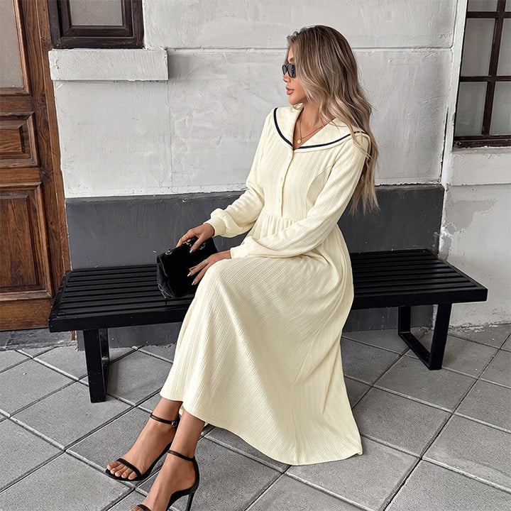 Women’s midi dress with sailor collar, gathered waist and button placket Mune Fashion