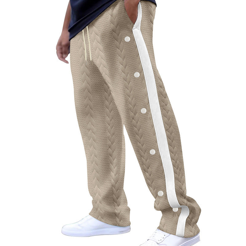 Men's quilted casual pants with continuous snap button placket and contrast stripes Mune Fashion