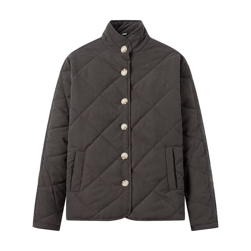 Women Padded Quilted Jacket with Stand-up Collar and Oversized Cut Mune Fashion