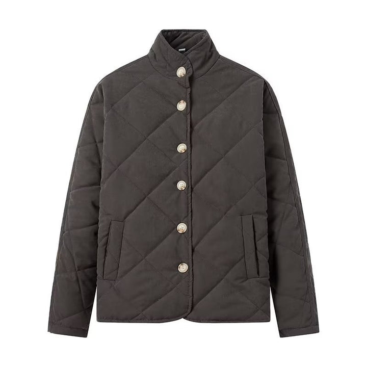 Women Lightweight Quilted Short Jacket with Stand-Up Collar and Button Placket Mune Fashion