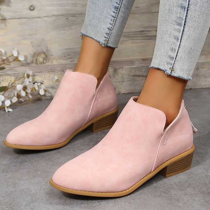 Women's pointed toe slip-on ankle boots with small block heel and ergonomic comfort footbed Mune Fashion