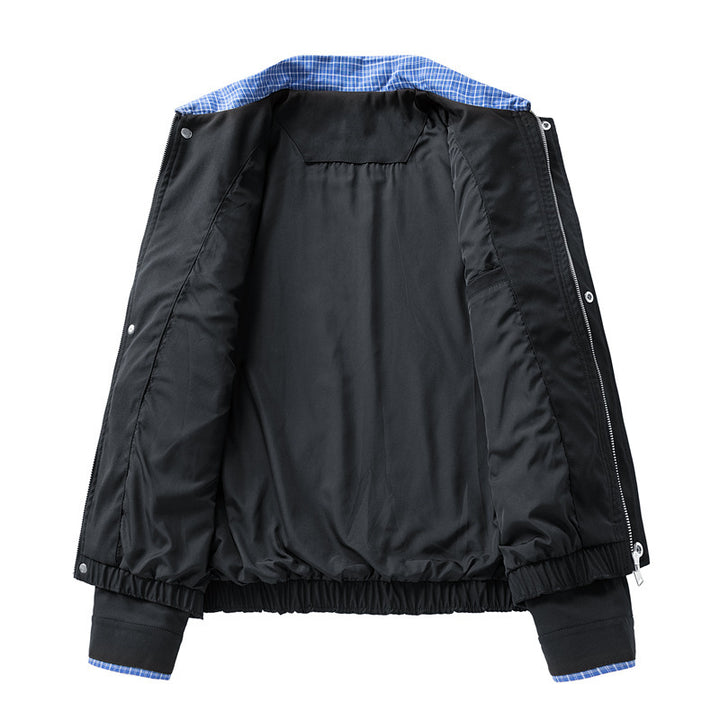 Women's Fashion Blouson Jacket with Check Collar Mune Fashion