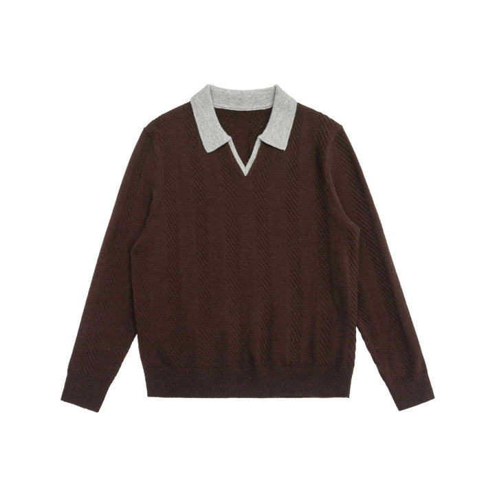 Unisex knitted sweater with polo collar and V-neck Mune Fashion