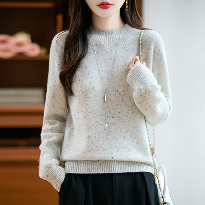 Women's mélange fine-knit pullover with short stand-up collar and relaxed silhouette Mune Fashion