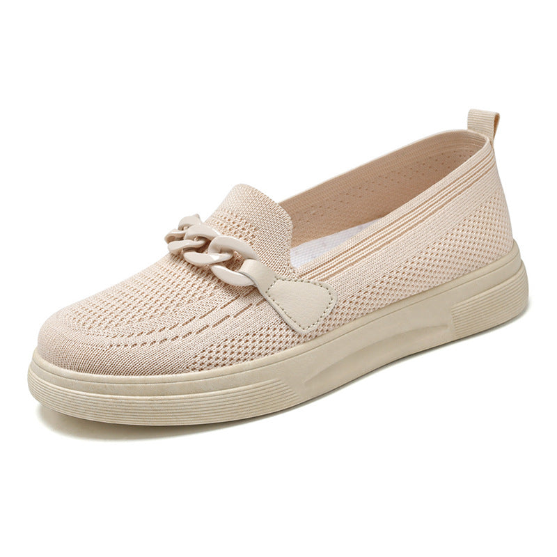 Women's comfortable knit slip-on loafer with elastic entry, decorative chain application and shock-absorbing EVA lightweight sole Mune Fashion